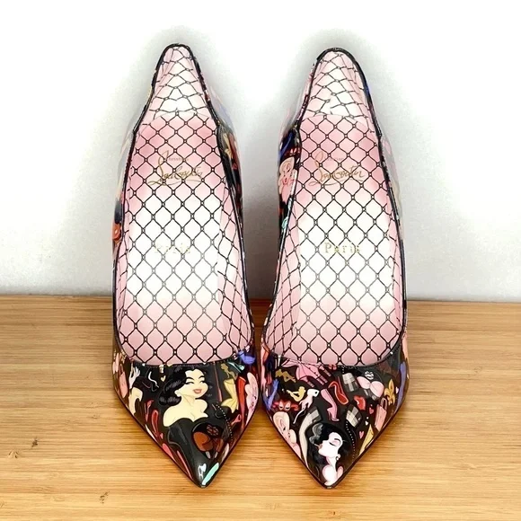 Christian Louboutin “Hot chick” Glamourous Black Multi graphic Patent 100mm EU38 - Picture 2 of 12